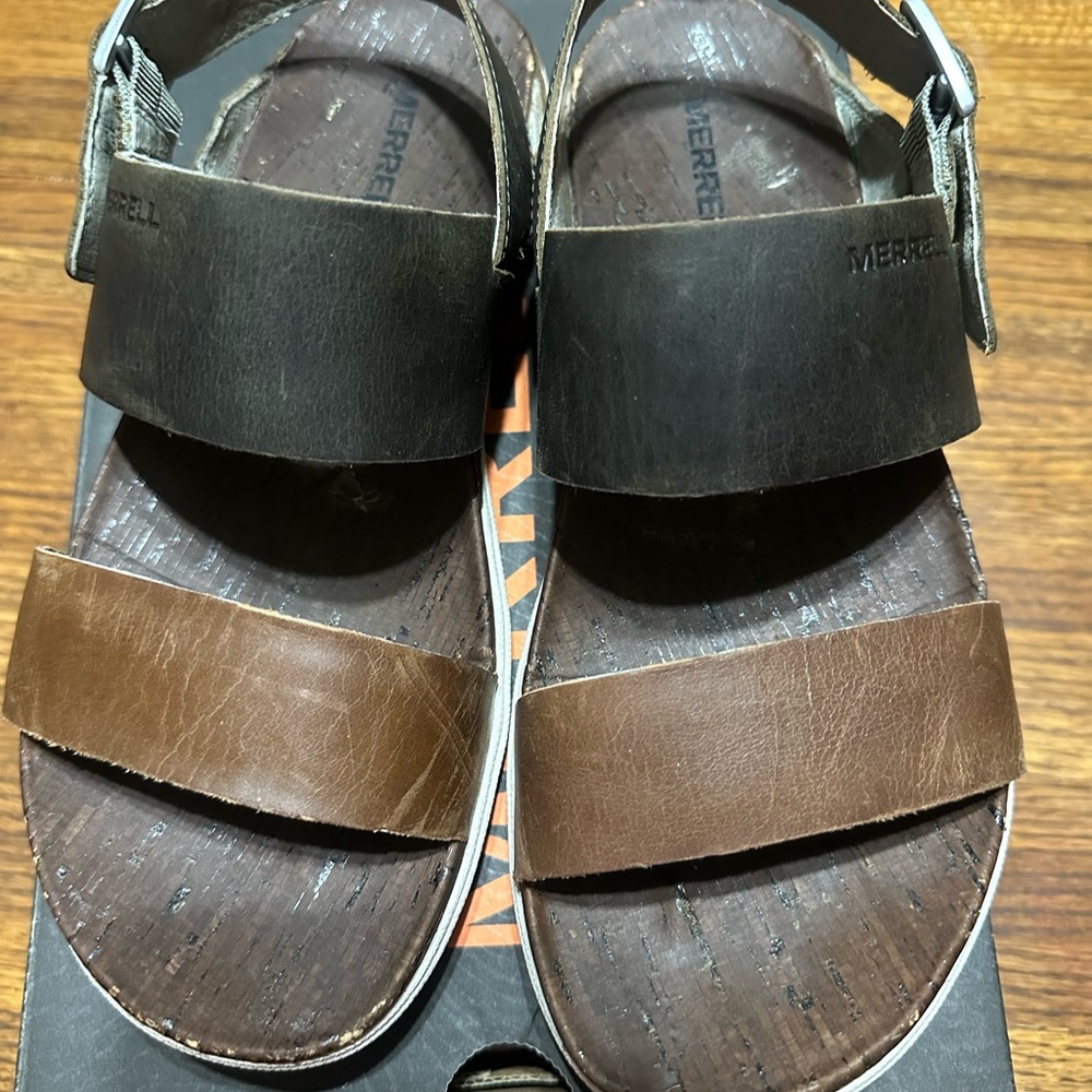 Merrell Brown and Black Sandals with Two-Strap Design